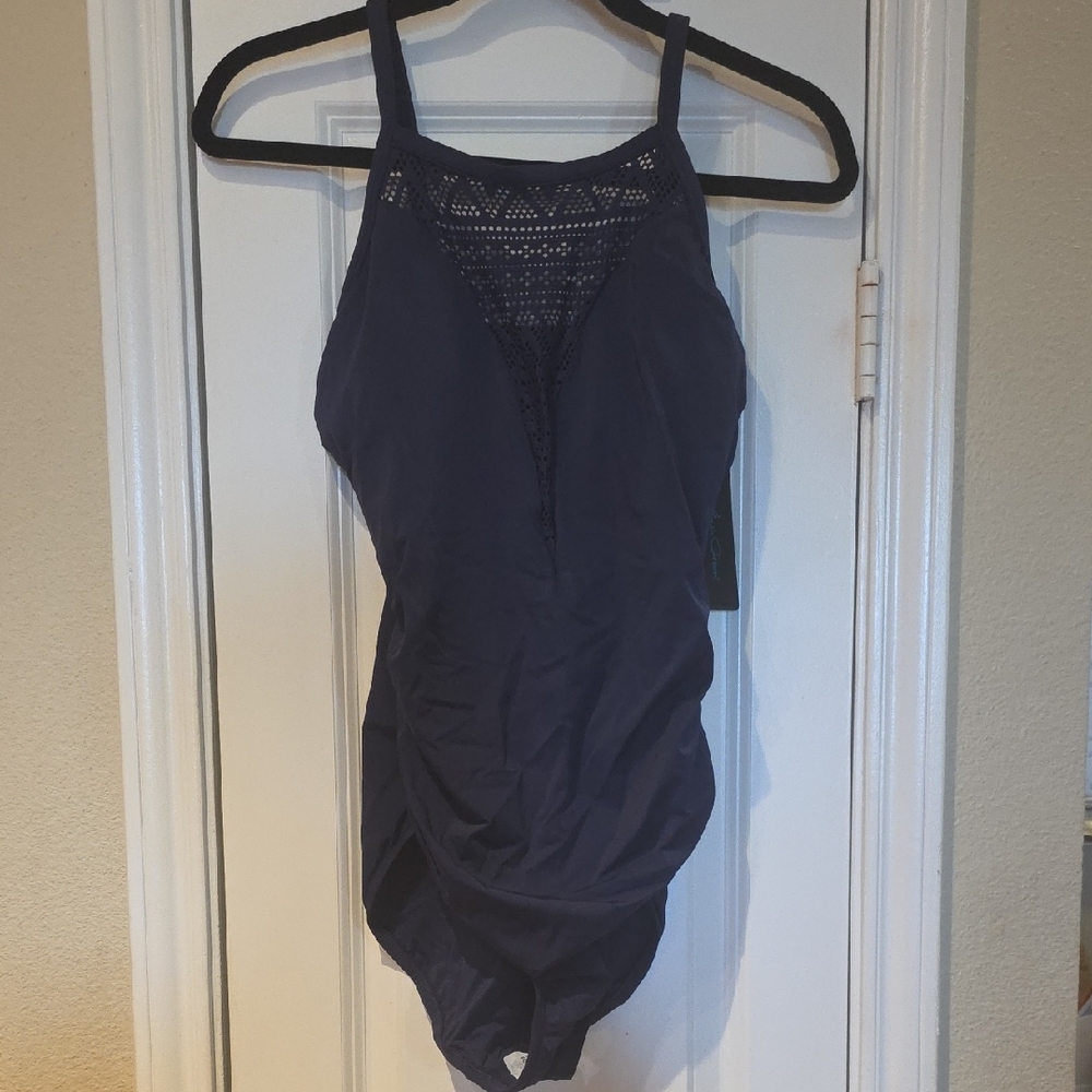 Aqua Green Women's One Piece Swimsuit - Navy